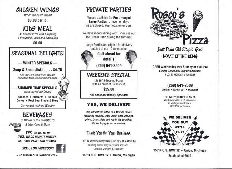 Rosco's Pizza - Union, MI