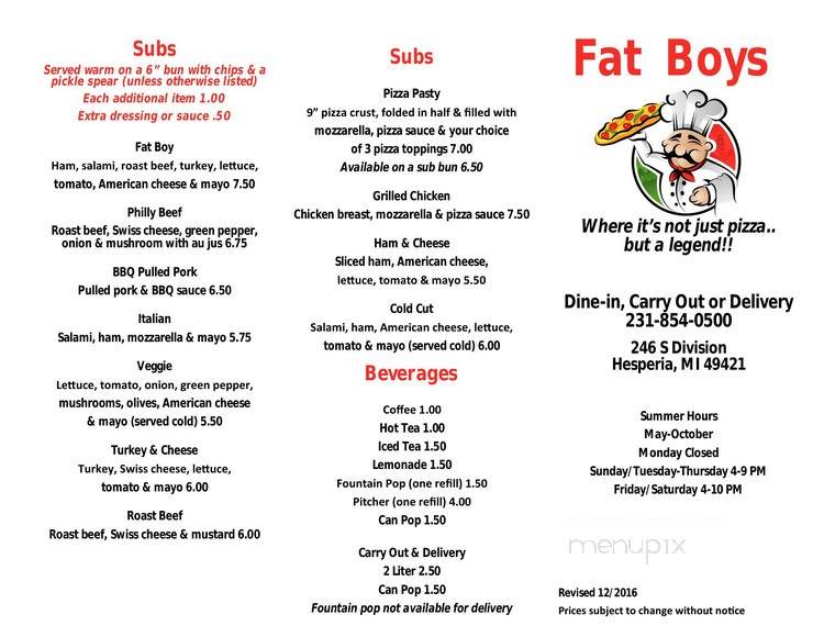 Fat Boys Pizza - Hesperia, MI