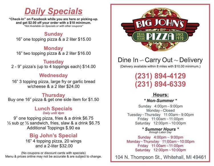 Big John's Pizza - Whitehall, MI