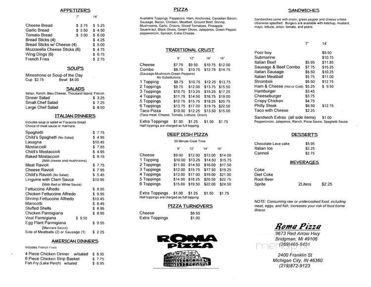 Roma Pizza Restaurant - Bridgman, MI