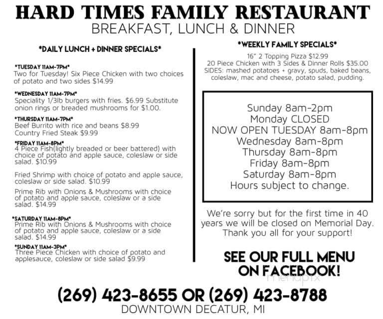 Hard Times Family Restaurant - Decatur, MI