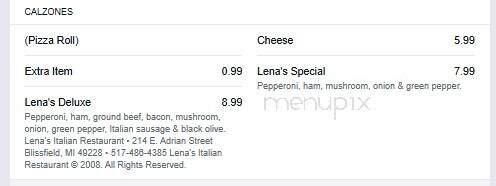 Lena's Pizza & Italian Restaurant - Blissfield, MI