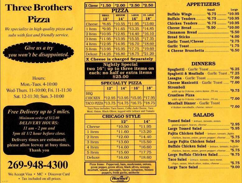 Three Brothers Pizza - Hastings, MI