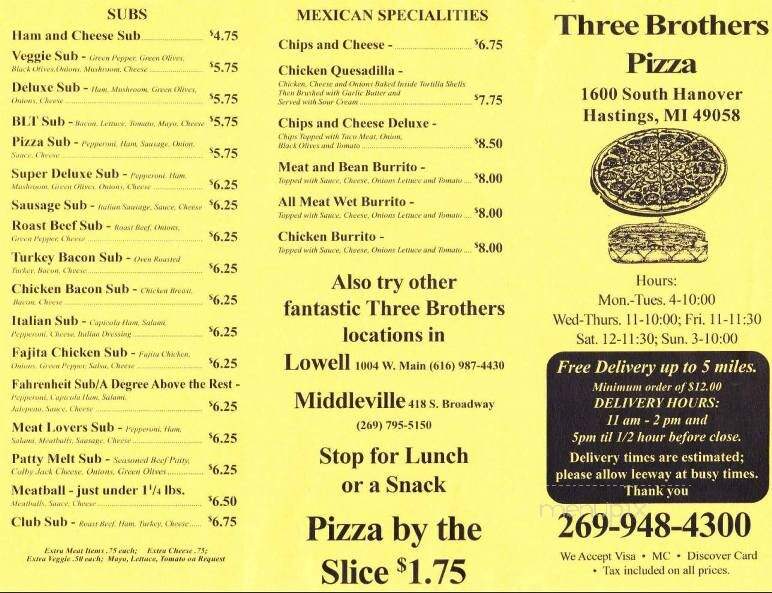 Three Brothers Pizza - Hastings, MI