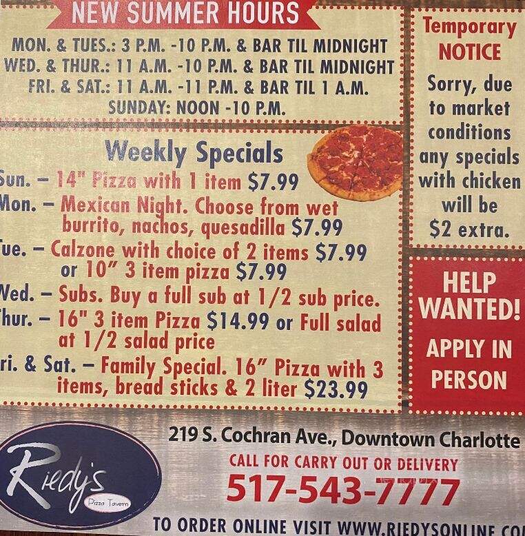 Riedy's Pizza - Charlotte, MI